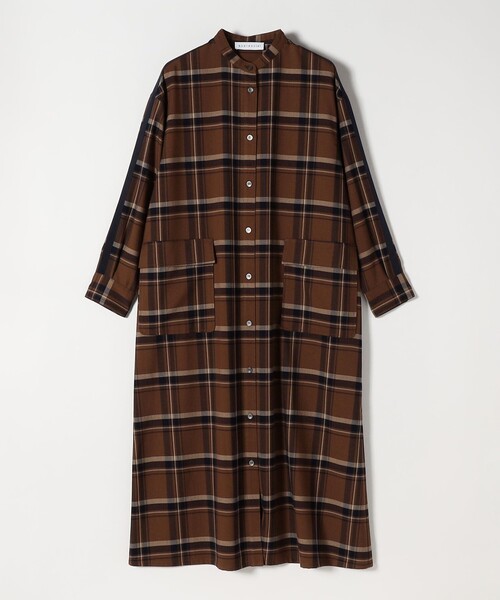 quaranciel(カランシエル)の「quaranciel: バンドカラー ライン チェック ポケット シャツ ワンピース(シャツワンピース・レディース・チャコールグレー/ブラウン・ONE SIZE)」の17枚目の写真