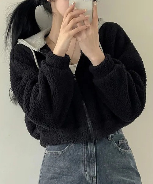 MAISON DE THERESE(メゾン ド テレーズ)の「ショート ジップアップ パーカー(ニット/セーター・レディース・ブラック/アイボリー・L)」の17枚目の写真
