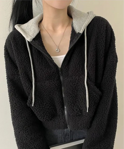 MAISON DE THERESE(メゾン ド テレーズ)の「ショート ジップアップ パーカー(ニット/セーター・レディース・ブラック/アイボリー・L)」の15枚目の写真