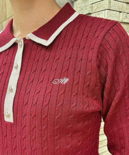 an another angelus（アンアナザーアンジェラス）の「エンブレム釦配色ラインニットポロ/fint フィント（ニット/セーター・レディース・ボルドー/ブラック・FREE）」の18枚目の写真