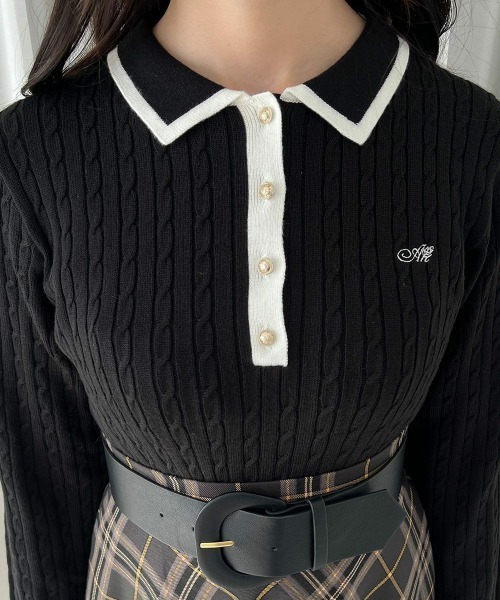 an another angelus（アンアナザーアンジェラス）の「エンブレム釦配色ラインニットポロ/fint フィント（ニット/セーター・レディース・ボルドー/ブラック・FREE）」の20枚目の写真