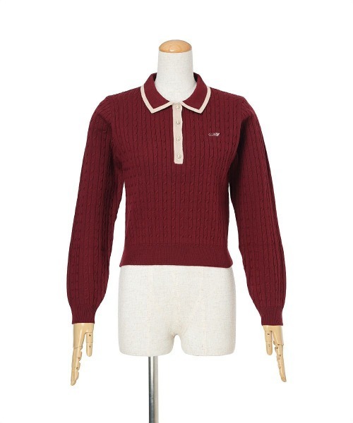 セール】エンブレム釦配色ラインニットポロ/fint フィント（ニット