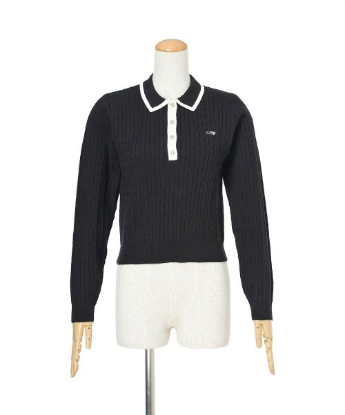 セール】エンブレム釦配色ラインニットポロ/fint フィント（ニット