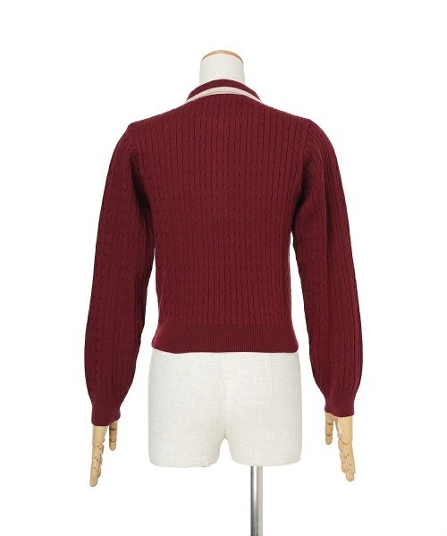 an another angelus（アンアナザーアンジェラス）の「エンブレム釦配色ラインニットポロ/fint フィント（ニット/セーター・レディース・ボルドー/ブラック・FREE）」の6枚目の写真