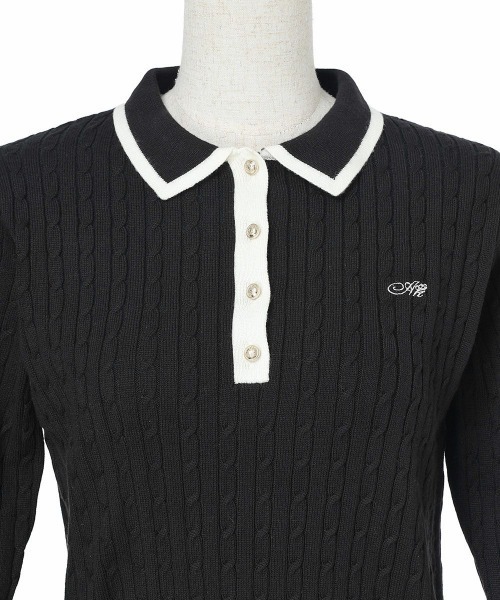 an another angelus（アンアナザーアンジェラス）の「エンブレム釦配色ラインニットポロ/fint フィント（ニット/セーター・レディース・ボルドー/ブラック・FREE）」の9枚目の写真