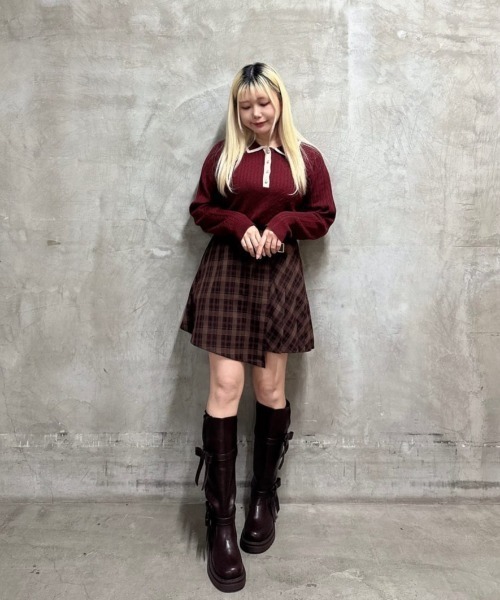 セール】エンブレム釦配色ラインニットポロ/fint フィント（ニット