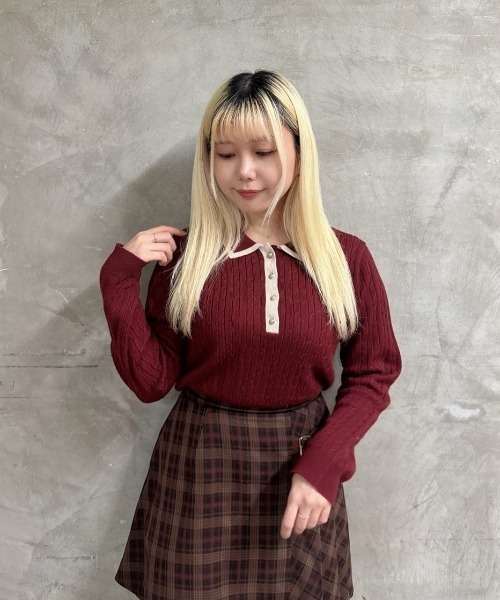 アンアナザーアンジェラス（an another angelus）/【洗える】エンブレム釦配色ラインニットポロ セール】エンブレム釦配色ラインニットポロ/fint フィント（ニット