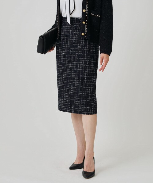 COUP DE CHANCE（クードシャンス）の「【日本製】ツイードタイトスカート（スカート・レディース・ネイビー系3/ホワイト系4・40/38/36/34）」の2枚目の写真