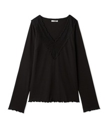 Henon.（ヘノン）の「LACE V-NECK RIB TOPS（Tシャツ/カットソー）」