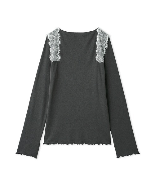Henon.(ヘノン)の「レースVネックカットトップス(Tシャツ/カットソー・レディース・チャコールグレー/ブラック/オフホワイト/ブラウン/マルチ・F)」の9枚目の写真