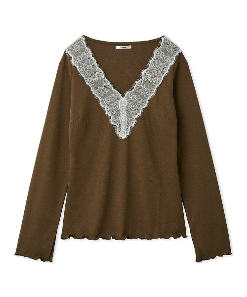 Henon.(ヘノン)の「レースVネックカットトップス(Tシャツ/カットソー・レディース・チャコールグレー/ブラック/オフホワイト/ブラウン/マルチ・F)」の14枚目の写真