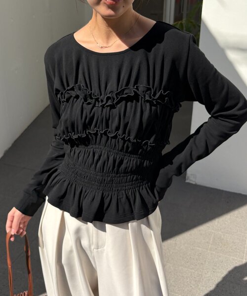CAPRICIEUX LE'MAGE（カプリシューレマージュ）の「【体感＋4℃】ベアシャーリング裏起毛トップス（Tシャツ/カットソー・レディース・ブラック/アイボリー/グレー・FREE）」の2枚目の写真