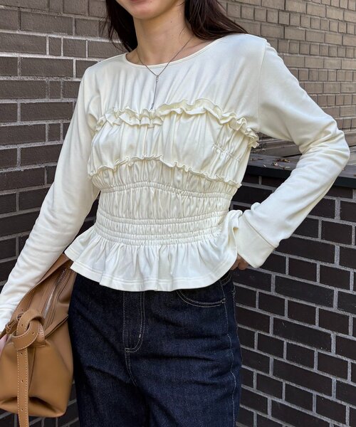CAPRICIEUX LE'MAGE（カプリシューレマージュ）の「【体感＋4℃】ベアシャーリング裏起毛トップス（Tシャツ/カットソー・レディース・ブラック/アイボリー/グレー・FREE）」の4枚目の写真