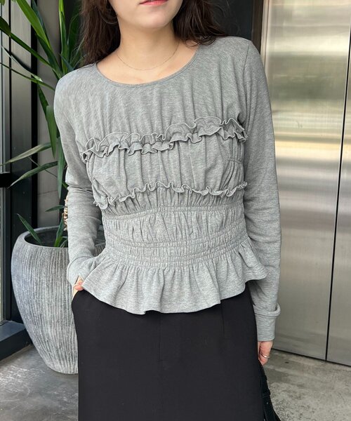 CAPRICIEUX LE'MAGE（カプリシューレマージュ）の「【体感＋4℃】ベアシャーリング裏起毛トップス（Tシャツ/カットソー・レディース・ブラック/アイボリー/グレー・FREE）」の10枚目の写真