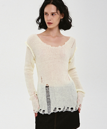 NICK&NICOLE（ニックアンドニコール）の「DAMAGE RIBBED QUALITY KNIT_CREAM（ニット/セーター）」