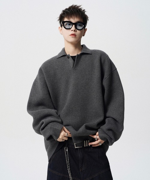 WESTBOY(ウエストボーイ)の「ルーズシルエット ポロネックセーター WO25W4TP03【WB ORIGINALS】【2025AW】(ニット/セーター・メンズ・ホワイト/グレー・XL/M/L)」の1枚目の写真