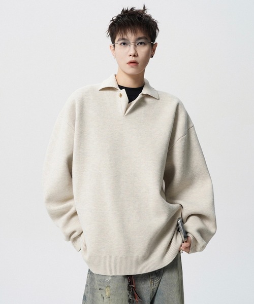 WESTBOY(ウエストボーイ)の「ルーズシルエット ポロネックセーター WO25W4TP03【WB ORIGINALS】【2025AW】(ニット/セーター・メンズ・ホワイト/グレー・XL/M/L)」の2枚目の写真