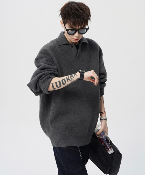 WESTBOY(ウエストボーイ)の「ルーズシルエット ポロネックセーター WO25W4TP03【WB ORIGINALS】【2025AW】(ニット/セーター・メンズ・ホワイト/グレー・XL/M/L)」の3枚目の写真