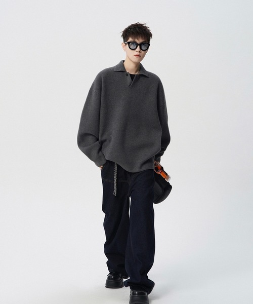 WESTBOY(ウエストボーイ)の「ルーズシルエット ポロネックセーター WO25W4TP03【WB ORIGINALS】【2025AW】(ニット/セーター・メンズ・ホワイト/グレー・XL/M/L)」の4枚目の写真