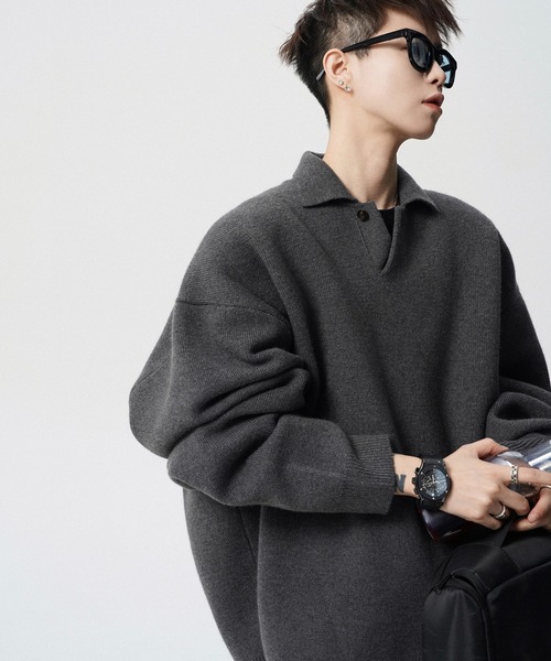 WESTBOY(ウエストボーイ)の「ルーズシルエット ポロネックセーター WO25W4TP03【WB ORIGINALS】【2025AW】(ニット/セーター・メンズ・ホワイト/グレー・XL/M/L)」の5枚目の写真