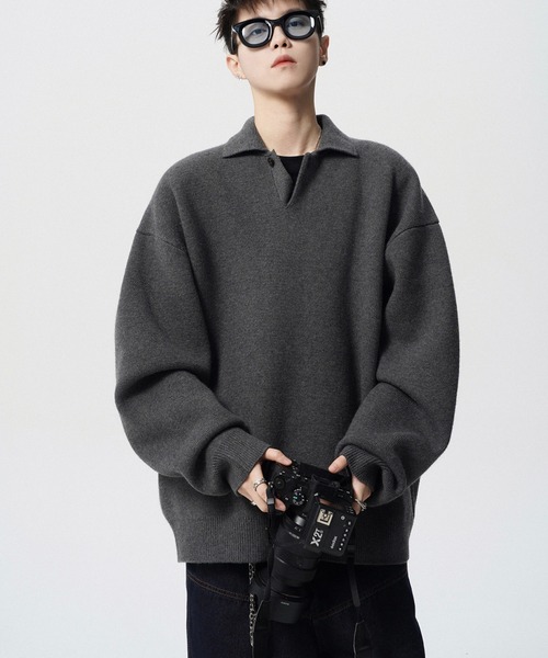 WESTBOY(ウエストボーイ)の「ルーズシルエット ポロネックセーター WO25W4TP03【WB ORIGINALS】【2025AW】(ニット/セーター・メンズ・ホワイト/グレー・XL/M/L)」の6枚目の写真