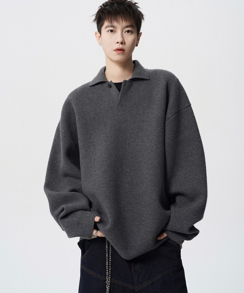 WESTBOY(ウエストボーイ)の「ルーズシルエット ポロネックセーター WO25W4TP03【WB ORIGINALS】【2025AW】(ニット/セーター・メンズ・ホワイト/グレー・XL/M/L)」の9枚目の写真
