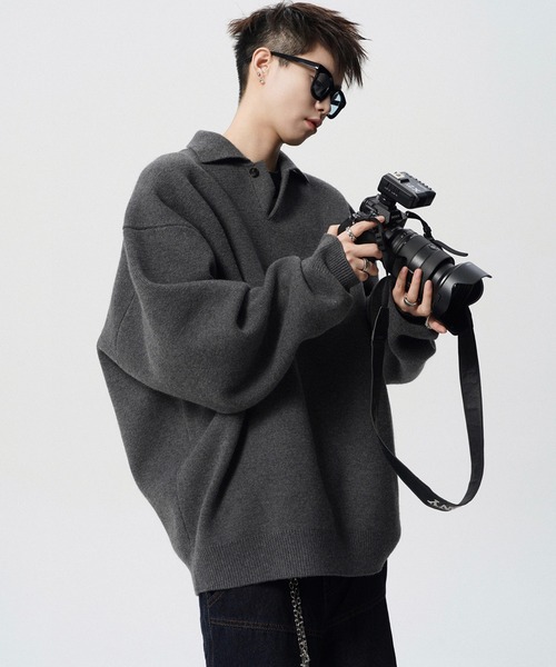 WESTBOY(ウエストボーイ)の「ルーズシルエット ポロネックセーター WO25W4TP03【WB ORIGINALS】【2025AW】(ニット/セーター・メンズ・ホワイト/グレー・XL/M/L)」の10枚目の写真