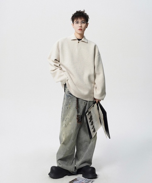 WESTBOY(ウエストボーイ)の「ルーズシルエット ポロネックセーター WO25W4TP03【WB ORIGINALS】【2025AW】(ニット/セーター・メンズ・ホワイト/グレー・XL/M/L)」の12枚目の写真