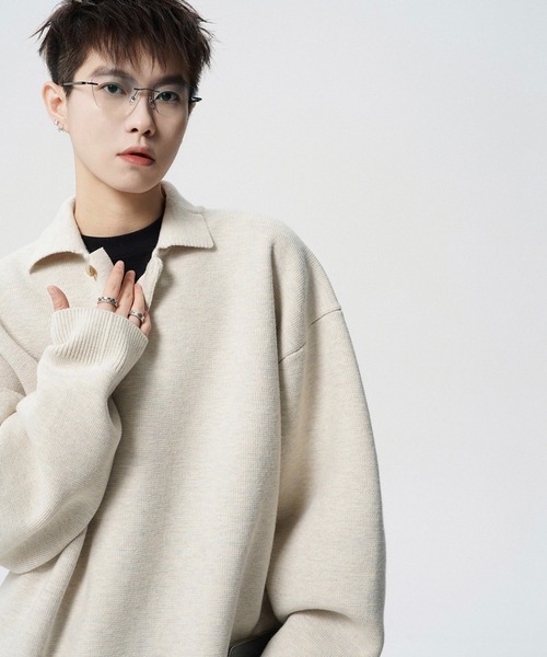 WESTBOY(ウエストボーイ)の「ルーズシルエット ポロネックセーター WO25W4TP03【WB ORIGINALS】【2025AW】(ニット/セーター・メンズ・ホワイト/グレー・XL/M/L)」の13枚目の写真