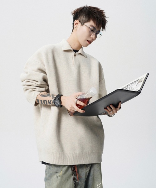 WESTBOY(ウエストボーイ)の「ルーズシルエット ポロネックセーター WO25W4TP03【WB ORIGINALS】【2025AW】(ニット/セーター・メンズ・ホワイト/グレー・XL/M/L)」の14枚目の写真