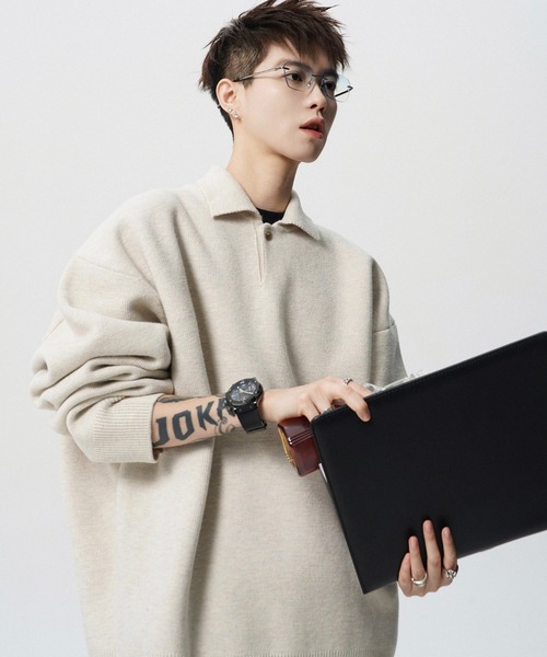 WESTBOY(ウエストボーイ)の「ルーズシルエット ポロネックセーター WO25W4TP03【WB ORIGINALS】【2025AW】(ニット/セーター・メンズ・ホワイト/グレー・XL/M/L)」の16枚目の写真