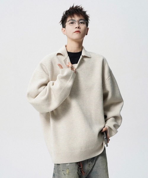 WESTBOY(ウエストボーイ)の「ルーズシルエット ポロネックセーター WO25W4TP03【WB ORIGINALS】【2025AW】(ニット/セーター・メンズ・ホワイト/グレー・XL/M/L)」の17枚目の写真