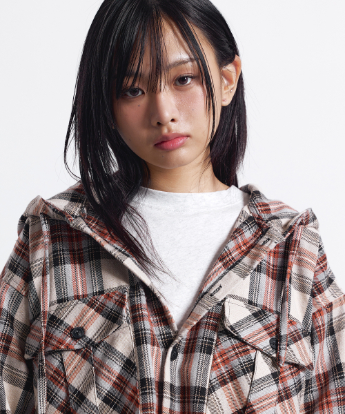 F.ILLUMINATE(フィルミネイト)の「クロスチェックフードシャツ-オレンジ(シャツ/ブラウス・レディース・その他・LARGE/SMALL/MEDIUM)」の10枚目の写真