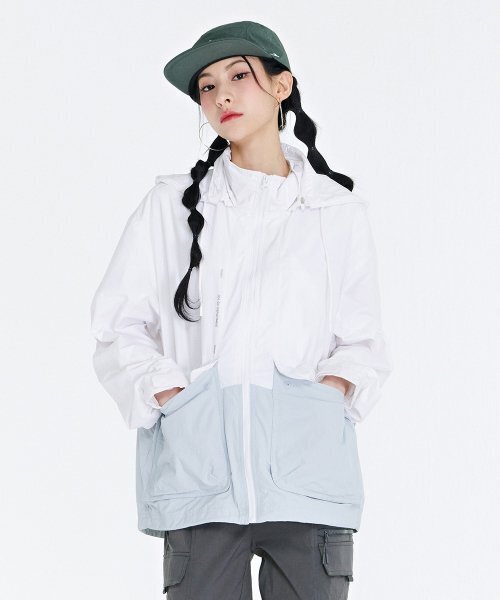 共用カラーブロックフード脱着ジャンパー-CBRU4122C01（ナイロン