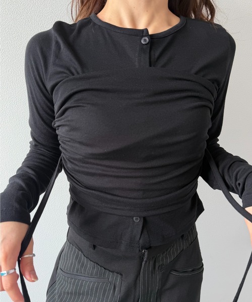 Geeong(ジーオン)の「【ZOZO限定】ビスチェセット カーディガン(Tシャツ/カットソー・レディース・ホワイト/モカ/チャコールグレー/ブラック・FREE)」の3枚目の写真