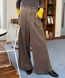 フロントジップハイウエストワイドパンツ