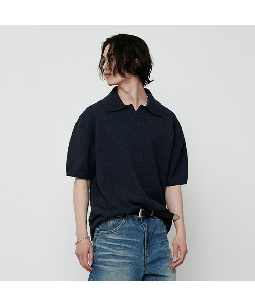 LMOOD(エルムード)の「バン!ルーズカラー半袖ニット(2カラー)(ポロシャツ・レディース・ネイビー/ラベンダー・44/46/48)」の2枚目の写真