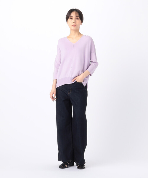 K.T KIYOKO TAKASE(キヨコタカセ)の「〔 Sサイズ 〕 【前後2WAY】ミラノリブ編み ベーシックVプルオーバー(ニット/セーター・レディース・オフホワイト/ブラック・5号)」の9枚目の写真
