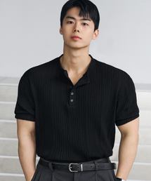 DRAW FIT（ドローフィット）の「[DRAW FIT x MANJAE] リブヘンリーネックハーフTシャツ [ブラック]（ニット/セーター）」