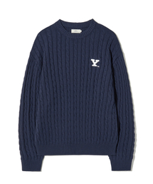 YALE（イェール）の「Yロゴケーブルラウンドニットネイビー（ニット/セーター）」