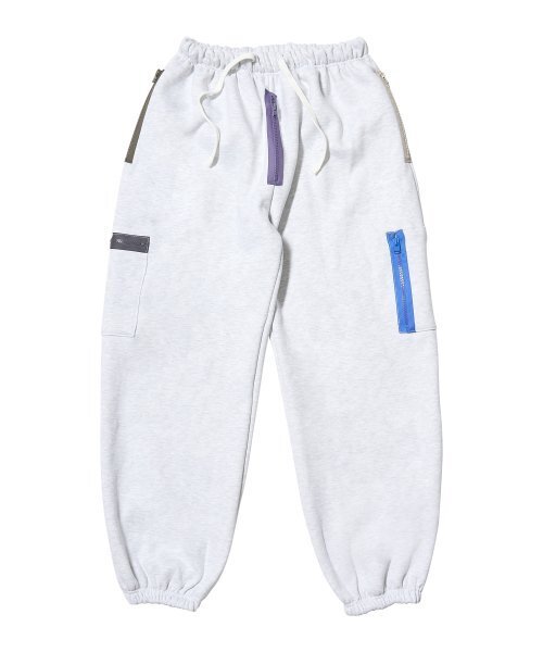 ZIPPER WIDE JOGGER PANTS WHITE MELANGE