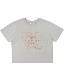 ハートチェリークロップTシャツ（ベージュ）