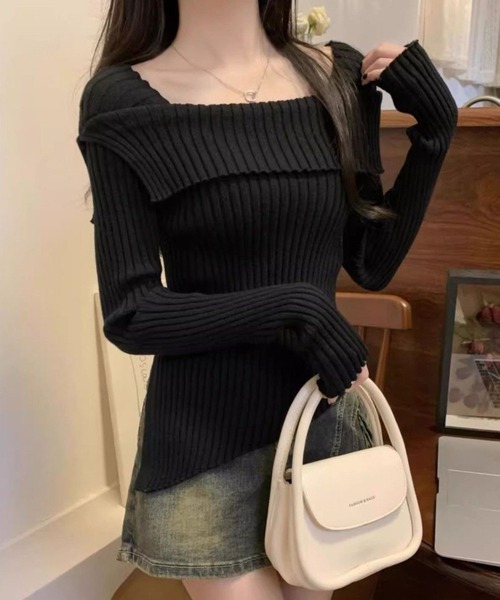 CANVAS+(キャンバスプラス)の「【CANVAS+】オフショル風イレギュラーヘムリブニットトップス(ニット/セーター・レディース・グレー/アイボリー/ブラック/ホワイト・M)」の20枚目の写真