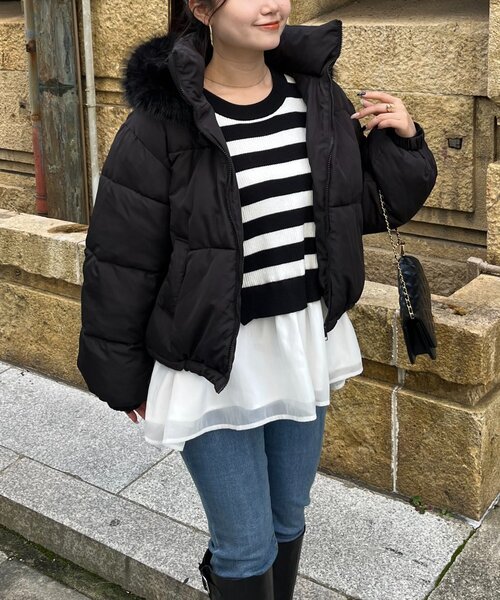 prose verse（プロズヴェール）の「ボリュームファーフード中綿ブルゾン（ダウンジャケット/コート・レディース・ブラック・MEDIUM/LARGE）」の14枚目の写真