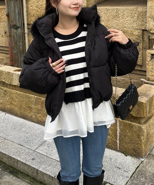 prose verse（プロズヴェール）の「ボリュームファーフード中綿ブルゾン（ダウンジャケット/コート・レディース・ブラック・MEDIUM/LARGE）」の13枚目の写真