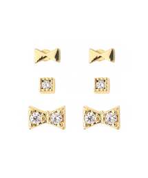 リボン×ビジューピアス[3ペアセット]