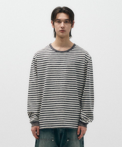 ECORR(エコル)の「ヴィンテージウォッシュストライプロングスリーブ_ネイビー(Tシャツ/カットソー・レディース・その他・1(M)/2(L)/3(XL))」の2枚目の写真