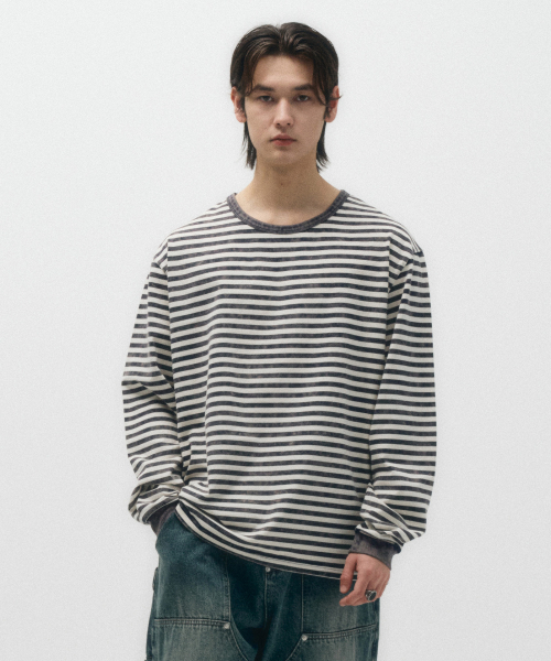 ECORR(エコル)の「ヴィンテージウォッシュストライプロングスリーブ_ネイビー(Tシャツ/カットソー・レディース・その他・1(M)/2(L)/3(XL))」の4枚目の写真
