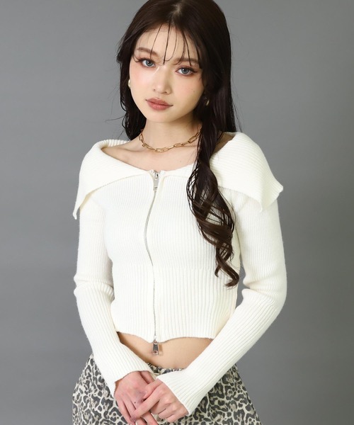 ANAP（アナップ）の「ダブルジップ オフショル リブ ニット トップス（その他トップス・レディース・オフホワイト/ダークグレー/ブラック・F）」の5枚目の写真