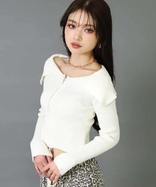 ANAP（アナップ）の「ダブルジップ オフショル リブ ニット トップス（その他トップス・レディース・オフホワイト/ダークグレー/ブラック・F）」の4枚目の写真